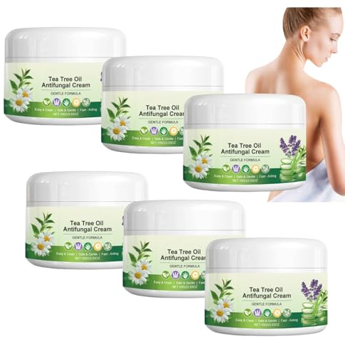 Tea Tree-olja antimykotisk kräm, utjämnande fot- och handkräm fuktkräm, lindrar hudklåda, lugnande och fuktgivande, naturlig vårdande kräm för män och kvinnor (6 st)