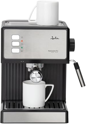 JATA JECA2525 - Cafetera express 20 bares 850 W | Brazo con doble salida y filtro para 1 o 2 cafés | Vaporizador para espumar leche y hacer cappuccinos | Calienta tazas | Depósito extraíble 1,8 L