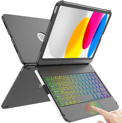 TQQ Funda con Teclado para iPad 11ª Generación A16 2025 y 10ª Generación 2022, con Gran Trackpad de Precisión, Retroiluminado de 10 Colores Estilo Portátil, QWERTY Español Ñ