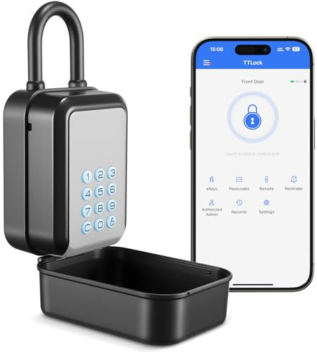 Boîte à Cléfs Sécurisée Exterieur Murale Avec Manipuler - Contrôle Via l'Application TTLock Déverrouillage Par Bluetooth Et Code Secret - Boîte À Clés Murale Pour Airbnb, Agents Immobiliers Et Bureaux