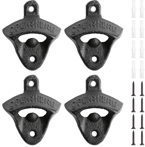 4 PCS Ouvre-Bouteille Murale en Fonte Vintage Rustique | Uncle Paul avec Vis Autotaraudeuses pour Maison Jardin Bar KTV Hôtel (Noir) KH0204MX1