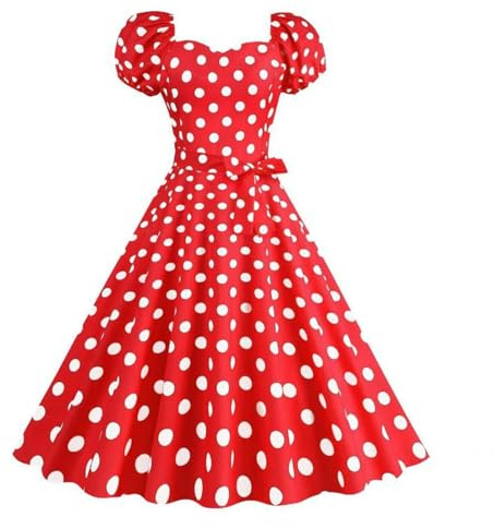 Rockabilly Vestidos Mujer Vintage Retro 50s Verano Tirantes Espaguetis Polka Dot Swing Falda Plisada Manga Corta Vestido Fiesta Vestido Coctail Elegante Vestido con Cinturón Vestido de Fiesta Vestido