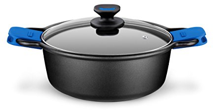Monix Solid Cacerola Alta, Tapa de Cristal y Asas de Silicona, 8 litros, Aluminio Fundido, Negro y Azul