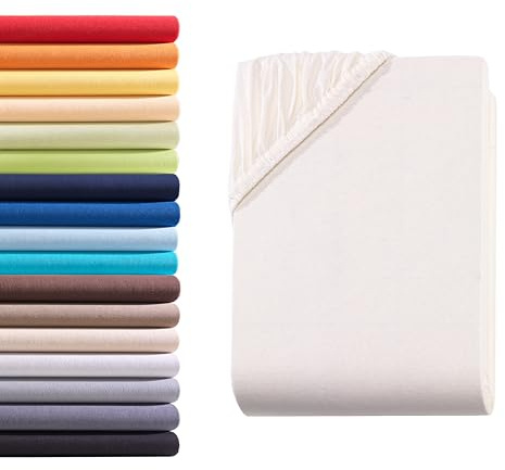 Hometex Premium Textiles Spannbettlaken Spannbetttuch 180-200 x 200 cm, Bettlaken Jersey aus 100% Baumwolle, Matratzen bis 23-25 cm, Oeko-TEX Made IN Green, Natur