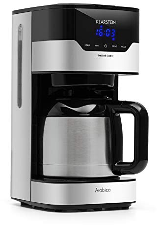 Klarstein Arabica - Cafetera eléctrica de Goteo 800 W, capacidad de 1,2 litros, Intensidad regulable, Pantalla LCD, EasyTouch Control, Acero inoxidable, Negro y plateado