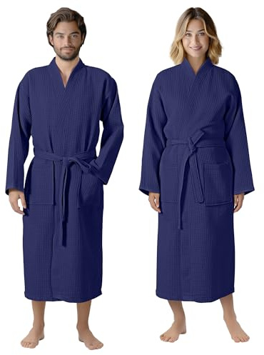 HOMELEVEL Pique badrock resebadrock 100 % bomull för kvinnor och män, morgonrock, kimono, basturock, resa, morgonkjol, piké, våffelpiké, kvinnor, män, Marinblå, 6XL