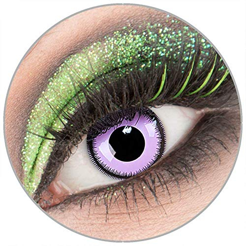 Farbige lila 'Violet Lunatic' Kontaktlinsen ohne Stärke 1 Paar Crazy Fun Kontaktlinsen mit Kombilösung (60ml) + Behälter zu Fasching Karneval Halloween - Topqualität von 'Giftauge'