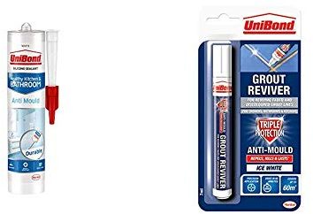 UniBond Anti-Mould White, Waterproof Mould Protection Kitchen & Bathroom Sealant & Grout Reviver Pen Bundle