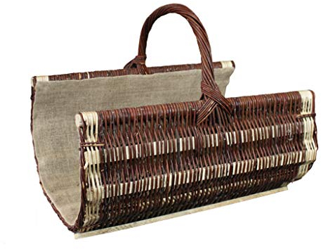 Panier en osier, panier en bois, panier de cheminée en osier naturel, cousu avec du jute (L) 50 x (B) 36 x (H) 29/43 cm