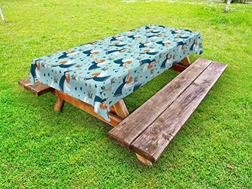 ABAKUHAUS Ángel Funda Nórdica, con alas Chica Trompeta, de Tela Estampado Decorativo Apto Lavadora, 145 cm x 210 cm, Azul pálido Naranja