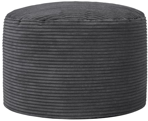 Icon Milano Cord Sitzsack Hocker mit Füllung, Grau | In Deutschland Hergestellt, Sitzsack Pouf Hocker, Flauschiger Cordstoff, Fußhocker für das Wohnzimmer und Schlafzimmer