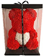 Promo Linge Rosenbär mit Herz in Box – Valentinstag, Hochzeit, Weihnachten, Geschenk, Geburtstag, Muttertag (Rot, 35 cm)