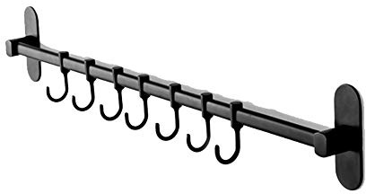 Support à ustensiles mural,Support Mural en Acier Inoxydable pour ustensiles de Cuisine Support avec 6 Crochets Barre de Cuisine Murale en Aluminium Support Mural pour ustensiles de Cuisine (Noir)