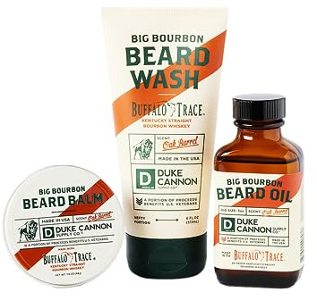 Duke Cannon Big Bourbon Beard Care Collection Gift Set - Beard Wash (6oz), Balm (1.6oz), & Oil (3oz) - Oak Barrel Scent, Hydrating & Softening Products for Men