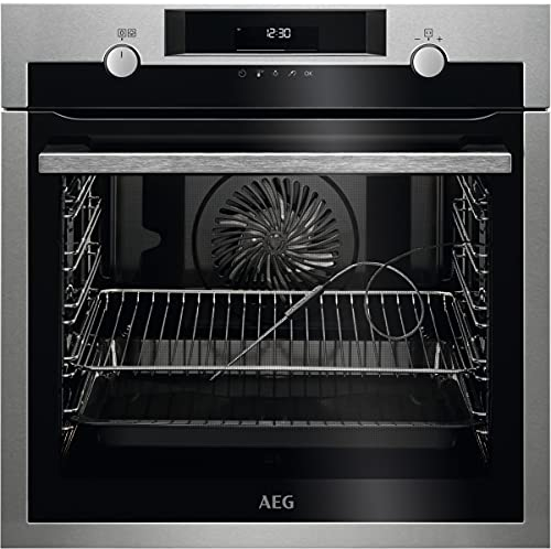 AEG BPE558370M Horno Multifunción, Limpieza Pirolítico, 9 funciones + Vapor, Cocción Uniforme, Conectividad WiFi, Calentamiento Rápido, Sonda Térmica, LCD Táctil, Ventilador XXL, Inox, A+, 71 Litros