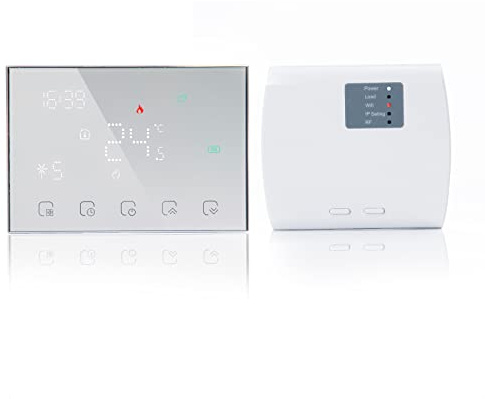 Termostato WiFi Smart RF per Riscaldamento Acqua e Caldaia Termostato a Parete Programmabile per Ambiente Funziona con Alexa Google Home Display Touchscreen Regolatore di Temperatura Wireless,Battery