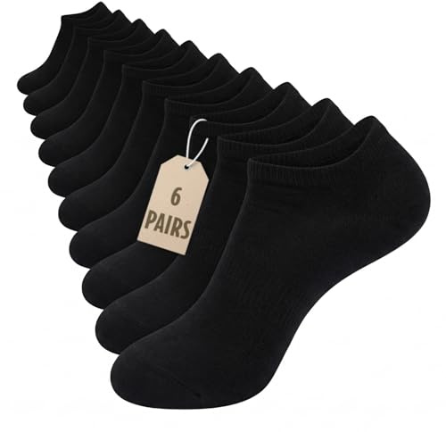 SC Products 6 Pairs Cotton Trainer Socks Womens 4-7 | No Show Black Beige or White Ankle Socks Women with Silicone Heel Grip | Invisible Ladies Trainer Liners 6 Pair Multipack