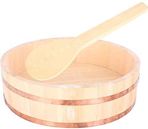 Sushi Rice Bowl with Shovel Wooden Hangiri Sushi Oke Rice Mixing Tub for Japanese Sushi Restaurant Home Kitchen Cooking Bowl,72x16cm