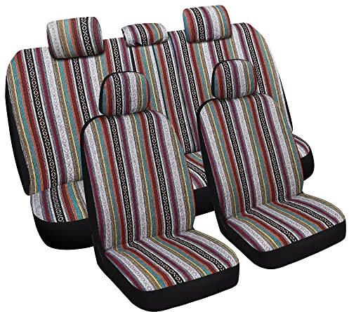 VarCozy Baja Satteldecke, Sitzbezüge, komplettes Set, Vordersitzbezüge und Geteilte Rückbank-Sitzbezüge für Limousine, SUV, LKW, universeller gestreifter gewebter Automobil-Sitzbezug, atmungsaktiv,