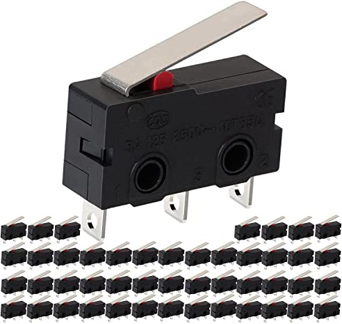 VISSQH Pack of 50 mikroschalter endschalter SPDT 1NO 1NC Long Straight Hinge Lever Momentary Limit Switch,AC 250V 5A Micro Switches 3 Pins(Gerader Griff 16MM)