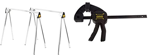 Stanley STST81337-1 Unterstellbock-Paar aus Metall Höhe 736mm belastbar bis 340 kg, Silber & FatMax Einhandzwinge Medium FMHT0-83232