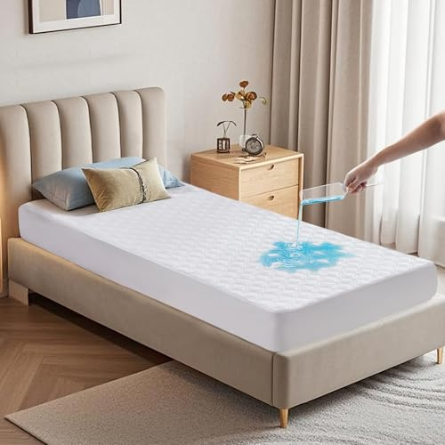 BEDLORE Matratzenschoner 90 x 200 cm, wasserdichte Matratzenauflage, geräuschloser Matratzenbezug mit tiefer Tasche – weich, atmungsaktiv und komfortabel (Weiß)