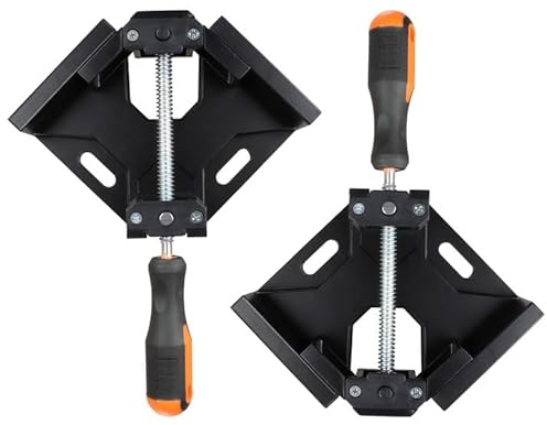 2 Stück Winkelspanner 90 Grad Aluminiumlegierung Eckspanner mit verstellbarer Schwenkbacke Schwarze Rechtwinklige Winkelspanner Einhand Eckspanner für Holzbearbeiten, Fotorahmen, Engineering