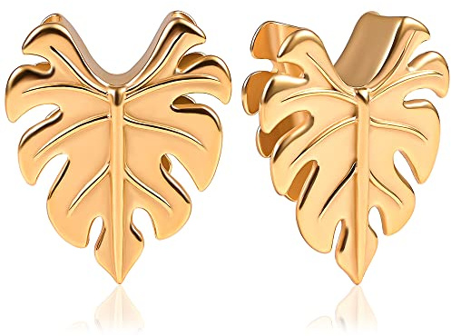 Vankula Ohr Tunnel 1 Paar Saddles Flesh Plugs Monstera Edelstahl für männer damen Ohrpiercing Gestreckte Schmuck 16mm(5/8) Gold