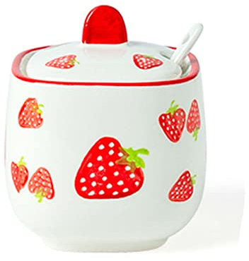 Sucrier à motif dessiné à la main avec couvercle, pot à sucre en forme de tasse à thé en céramique, accessoires de café, bec verseur à sucre, rangement de cuisine-rouge-un pots à épices de cuisine