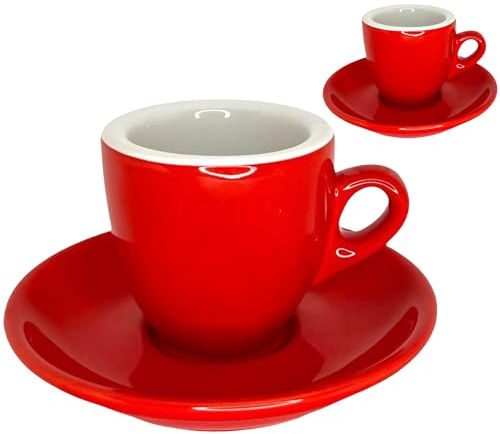 MY Obsession Set di 2 tazze da caffè espresso da 56 ml, con pareti extra spesse, design italiano, confezione regalo, porcellana, colore: rosso/bianco