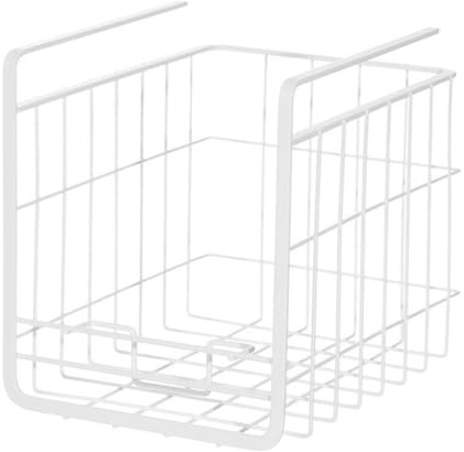 OSALADI 1 Pc Portaoggetti Cesto in Filo Metallico Sotto L'armadio Cestino Sotto Ripiano Cesti Appesi Sotto Mensola Cipolla Di Patate Ferro Battuto Ufficio Tavolo Domestico Bianca