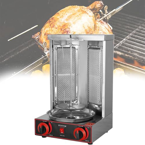 Beachtiful Gas Verticale Kebab Grill Giroscopio Girarrosto Forno Carne da Carne da Carne 2 o 3 Bruciatori Corpo in Acciaio Inossidabile per la Cucina del Ristorante di Casa,Dual