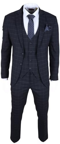 TruClothing.com Herrenanzug Marineblau Karo Tailored Fit 3 Teilig Formelles Kleid - Marineblau 46