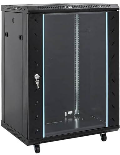 vidaXL 15U Network Cabinet, Server Rack for Home Office Server Room, Data Cabinet with Glass Door, Computer Equipment, 19 IP20 Black