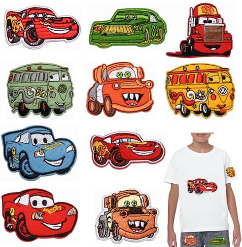 10 Pièces Cars Patch Thermocollant Vetement,Cartoon Anime Car Modèle DIY Écussons Brodés,Patch Thermocollant Enfant,Jolis Écussons Brodés,pour Vestes Jeans Sacs, pour Enfants et Adultes