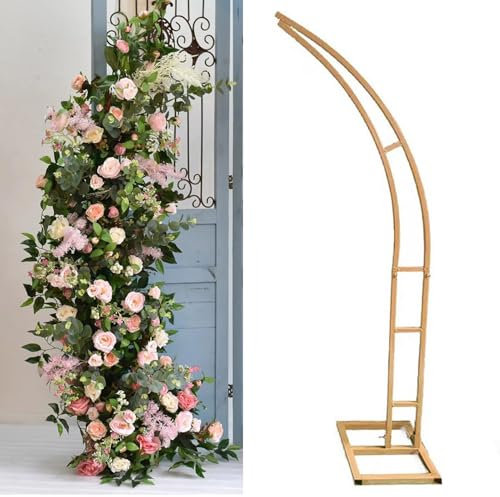 UIHECTA Balloon Arch Stand, Set of 2 Curved Large Metal Wedding Arch Backdrop Stand, for Birthday Party Baby Shower Anniversary Celebration Indoor Outdoor Event Decoration,Gold,1.5m+1.8m