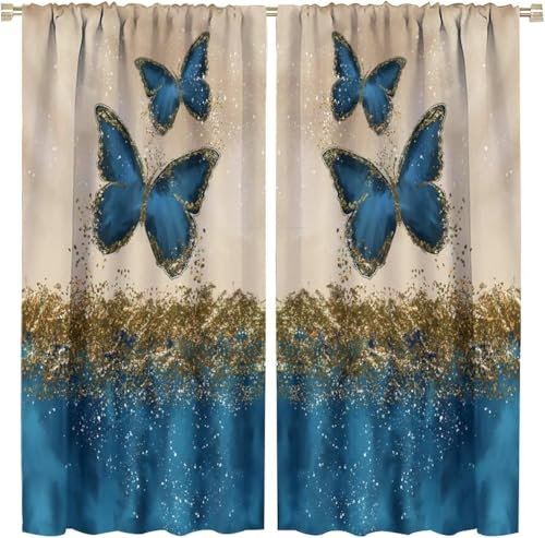Vorhang Kinderzimmer Bunter Schmetterling Kinder Vorhänge Mit Ösen Polyester Gardinen Thermovorhang Blickdicht Ösenschal Kindergardinen 280X250 cm (B + H) Für Wohnzimmer,2Er Set-37892914