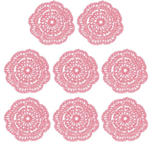 sourcing map Häkeldeckchen, 8 Stück, 10,2 cm, Baumwolle, gewebter Stoff, Spitze, rund, handgefertigt, Untersetzer mit Blumenmuster für Hochzeit, Party, Dekoration (Grau-Rosa)