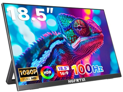 HGFRTEE Ecran Portable 18,5 Pouces, 1080P IPS Moniteur Portable 100Hz 100% sRGB, avec Mini HDMI et USB Type C, Deux Haut-parleurs, Support Réglable&VESA pour PC, Mac, Phone, PS4/5