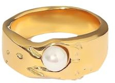 IMINI Irregular Pearl Statement Ring for Women Girls Stainless Steel Goldtone Minimalist Wedding Finger Rings Personalized Trendy Band Jewelry Gifts Birthday (US6=L 1/2)