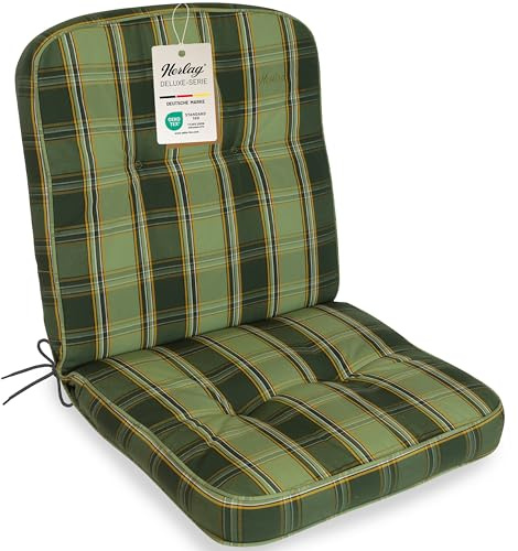 Herlag Niedriglehner-Polsterauflage Tilly 100x50x7cm - Stuhlauflage 7cm Karo-Motiv - Auflage Niederlehner-Gartenstuhl - Deluxe-Serie hoher Komfort - Öko Tex 100 - Grün-Kariert