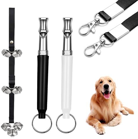 UEPOA Hundepfeife Rütter Rückruf, 2 Stück Hundepfeife Hochfrequenz Lautlos mit Haustier Training Türklingel Erziehungshilfen für Pfeife Hund (Schwarz, Weiß)