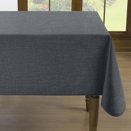 Romanstile Wachstuch Tischdecke 140x140 mit Saum Leinenoptik Anthrazit Outdoor Tischdecke wetterfest wasserdicht Gartentischdecke quadratisch für Draußen,Sommer,Geburtstag,Picknick,Party,Couchtisch
