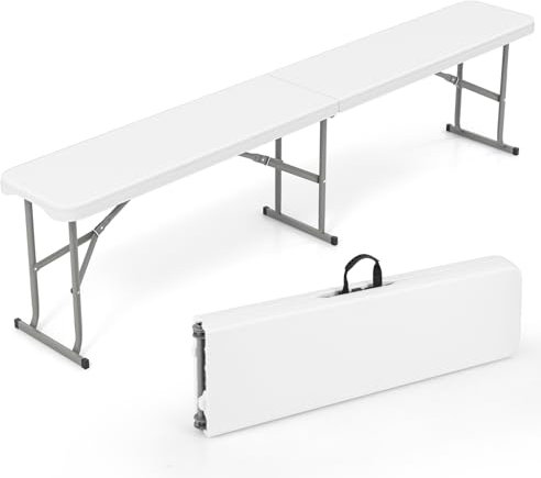GOPLUS Bierbank klappbar, 182 x 27,5 x 43 cm Klappbank wetterfest aus HDPE Kunststoff, Faltbank Campingbank mit Tragegriff bis 300kg belastbar, Sitzbank Outdoor für Camping Garten Party (Weiß,1)