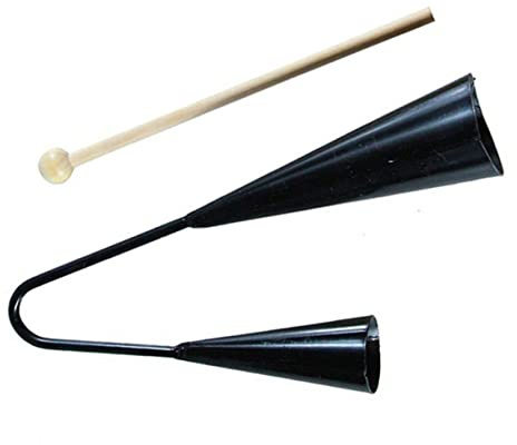Agogo Glocke aus Metall mit Holzstab, Zweitönig für Kinder | Schwarz Lackiert, Tragbar und Kompakt, für Traditionelle Yoruba und Latin Musik