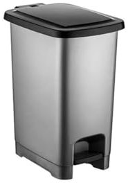 punkto. Cubo de basura con pedal de 60 l con tapa, sin BPA, diseño delgado, color antracita con tapa negra, pedal y soporte para bolsas, cubo de basura de plástico para cocina, baño y oficina