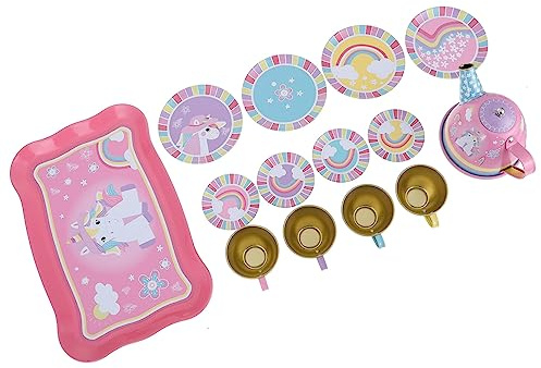 ZUNOXAZ Tea Set for Girls Boys and Girls Tea Set Toy Pretend Play Tinplate Teapot and Cups