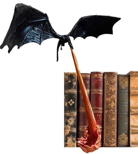 Drachenflammen-Buchecke, DrachenBuchstützen, 3D-gedruckte Drachenstatue Tischdekoration, Buchecke Dekorative Drachenstatue, Feuerspeiender Drache, BücherregalDekor Für Fantasy-Liebhaber