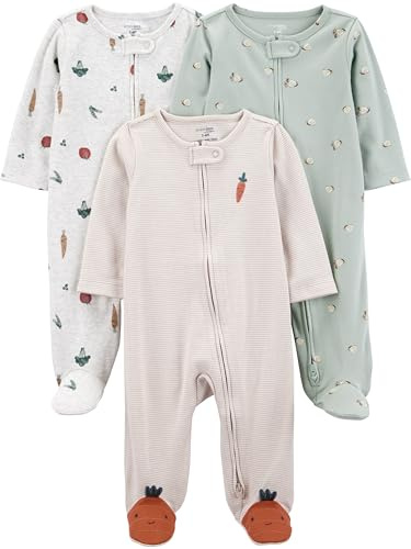 Simple Joys by Carter's Neutral 3-pack Sleep and Play, Veggie Stripe, 3-6M