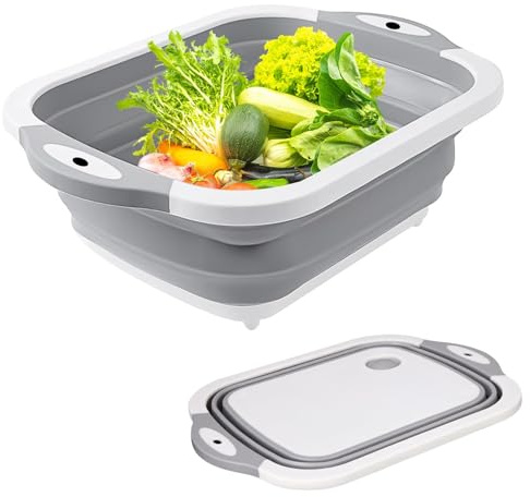 Planche à Découper Pliable 3en1 Multifonctionnel, Plastique Sans BPA, Léger, pour Camping/Cuisine Extérieure/Pique-nique/Barbecue